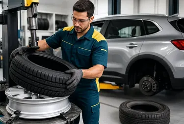 Mecânico realizando troca de pneus em Passo Fundo.
